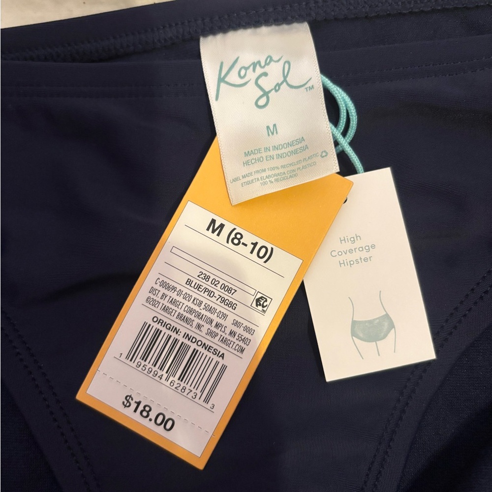 Kona Sol Dark Solid Navy Blue High Coverage Hipster Minimalst Bikini Bottom ONLY - Picture 16 of 17